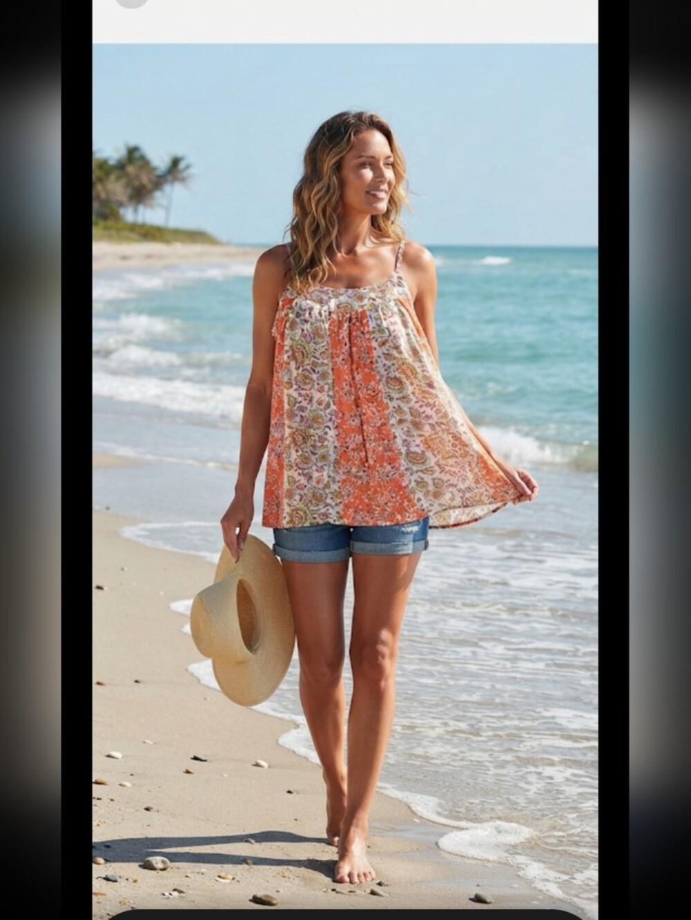 Torrid Floral Patchwork Spaghetti Strap Tank Top - Orange & Cream